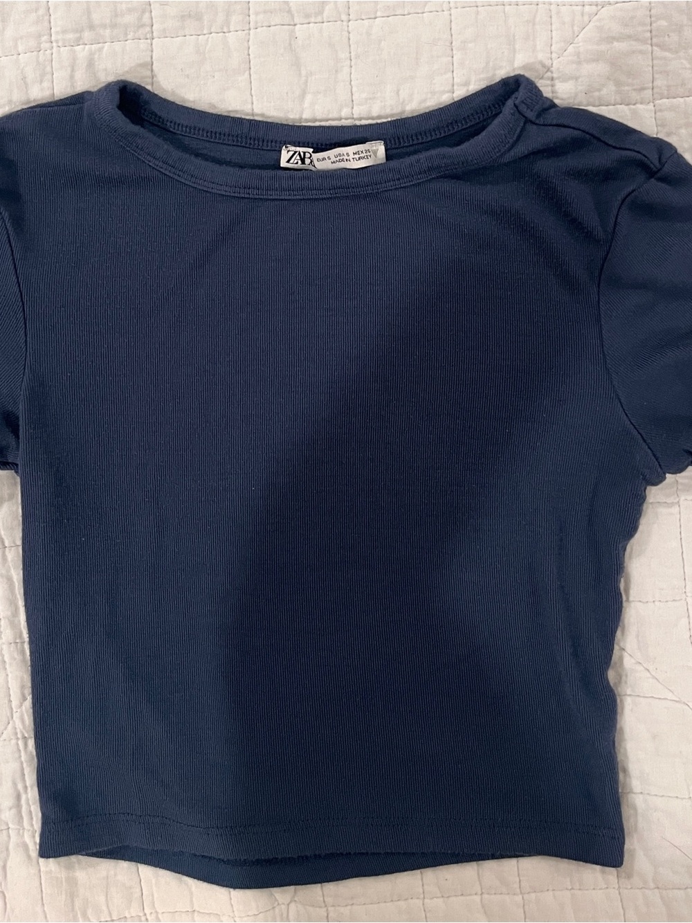 Zara Navy Ribbed Short Sleeve Crop Top women’s small